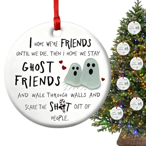 Ghost Friend Ornaments, Acrylic Round Christmas Decorations, Ghost Friends Hangable Decoration, for Women Girls Sister Coworkers Family Tree Wall Door Window Party