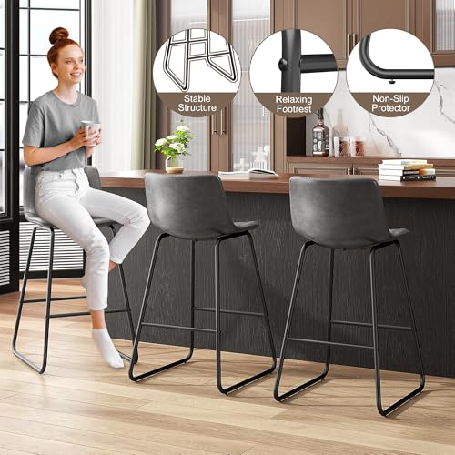 Image of REONEY Bar Stools Set of 4, 26 inch Urban Faux Leather Counter Stools, Grey