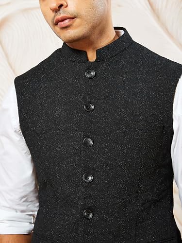 Image of VASTRAMAY Men's - Nehru Jacket, Silk Blend Emboss Fabric nehru jacket For Men, Traditional Indian Festive & Ethnic Wear