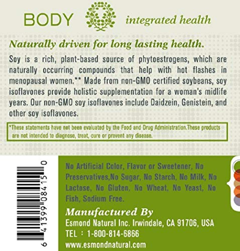 Image of (3 Pack) Esmond Natural: Soy Isoflavones Non-GMO (Supports Menopausal Health & Hot Flashes), GMP, Natural Product Assn Certified, Made in USA - 250mg, 180 Capsules