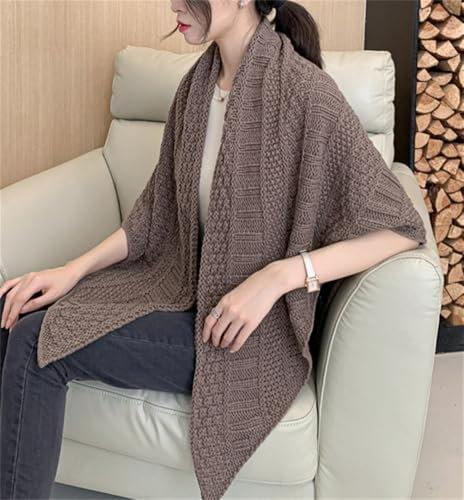 Women's Triangle Knotted Shawl Wraps Casual Knitted Sweater Scarf Retro Cardigan Cape Travel Stoles Shoulder Tops4