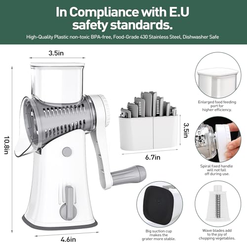 APSARAS-Rotary-Cheese-Grater-5-in-1-Cheese-Grater-with-Handle-Replaceable-Stainless-Blades-Cheese-Shredder-Cheese-Vegetable-Slicer-Vegetable-Chopper-with-Storage-BoxStrong-Suction-Base-Green APSARAS Rotary Cheese Grater 5 in 1 Cheese Grater with Handle Replaceable Stainless Blades Cheese Shredder Cheese Vegetable Slicer Vegetable Chopper with Storage BoxStrong Suction Base Green
