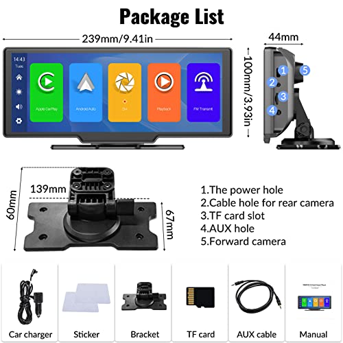 Unitopsci Portable Car Stereo Wireless Apple Carplay Android Auto Voice Assistant 9.3 Inch Touchscreen Bluetooth Car Radio Receiver 32G Tf Gps Fm Split Screen Dvr For Cars Rv Truck #TOP6