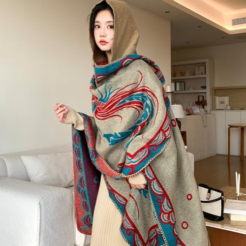 Elegante poncho con estampado de fénix y capa chal estilo étnico vintage 7