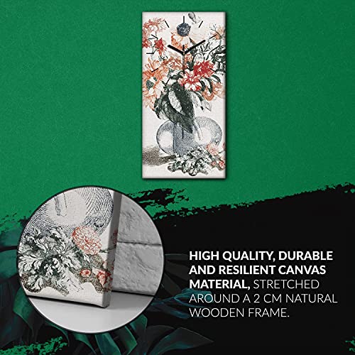 Horloge sur toile moderne salon et chambre tableau mural floral fleurs 30x60cm - 6