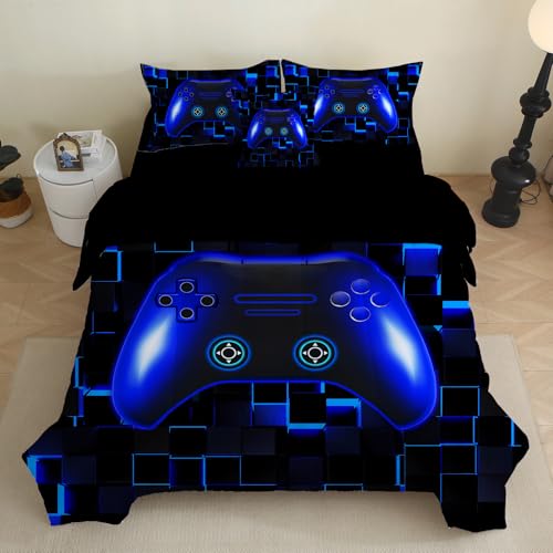 PALENVILI Boys Gamer Comforter Set 6 Pieces Twin Size Gaming Bedding Set with Sheets Video Game Console Bed in a Bag for Kids Girls Teens (Blue, Twin)
