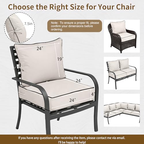 Image of 24x24 Outdoor Chair Cushions Set of 2, Waterproof Deep Seat Cushions for Patio Furniture with Removable Cover,Fade Resistant 4'' Outdoor Seat Cushion with Ties Handle for Sofa Couch,Cream Black Piping