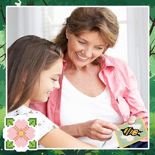 Image of Pllieay 10-in-1 Cross Stitch Beginner Kit for Kids, Embroidery Kit Includes 10pcs Plastic Mesh Canvas with Pattern, 15 Yarns, 5 Weaving Needles, Needle Points Starter Sewing Set with Instructions