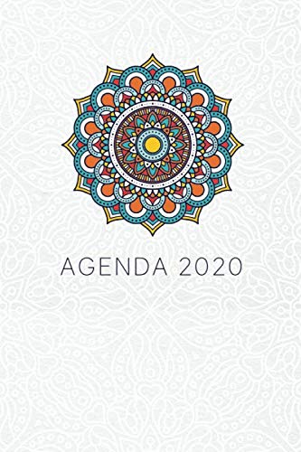 Agenda 2020: Mandala Azul Planeador Anual Mensual Semanal de 6x9 inches o 15x22 cm, con 135 páginas en blanco y negro para mujeres jóvenes.
