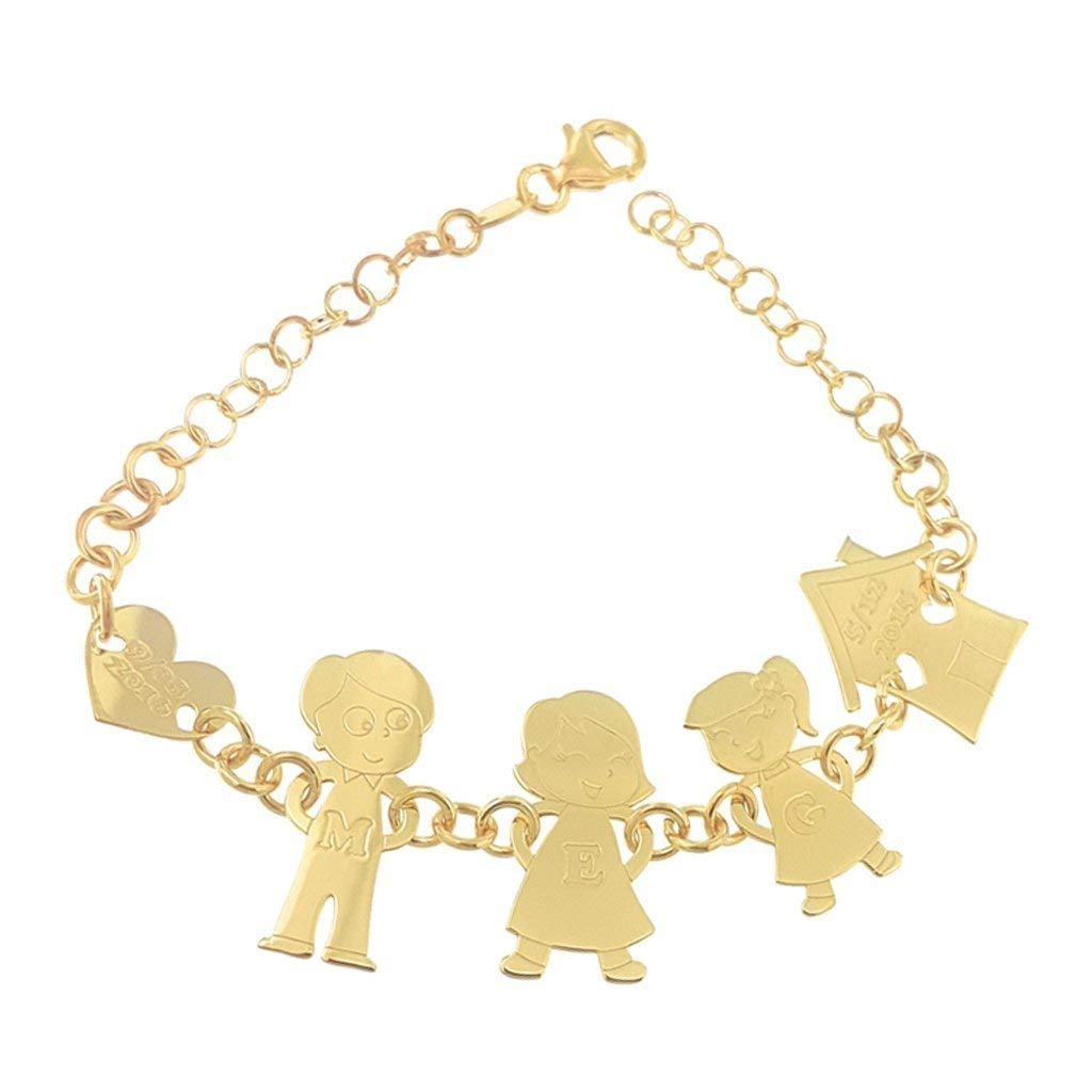 Bracciale personalizzato con 5 componenti della tua famiglia con incisione omaggio di nomi, in argento 925.