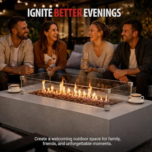 Image of AMS Creations | Madison 60 inch Bundle Rectangular Propane Gas Outdoor Fire Pit Table | Light Gray Concrete GFRC | Smooth Texture or Surface | Electronic Ignition | Outside Backyard Fireplace