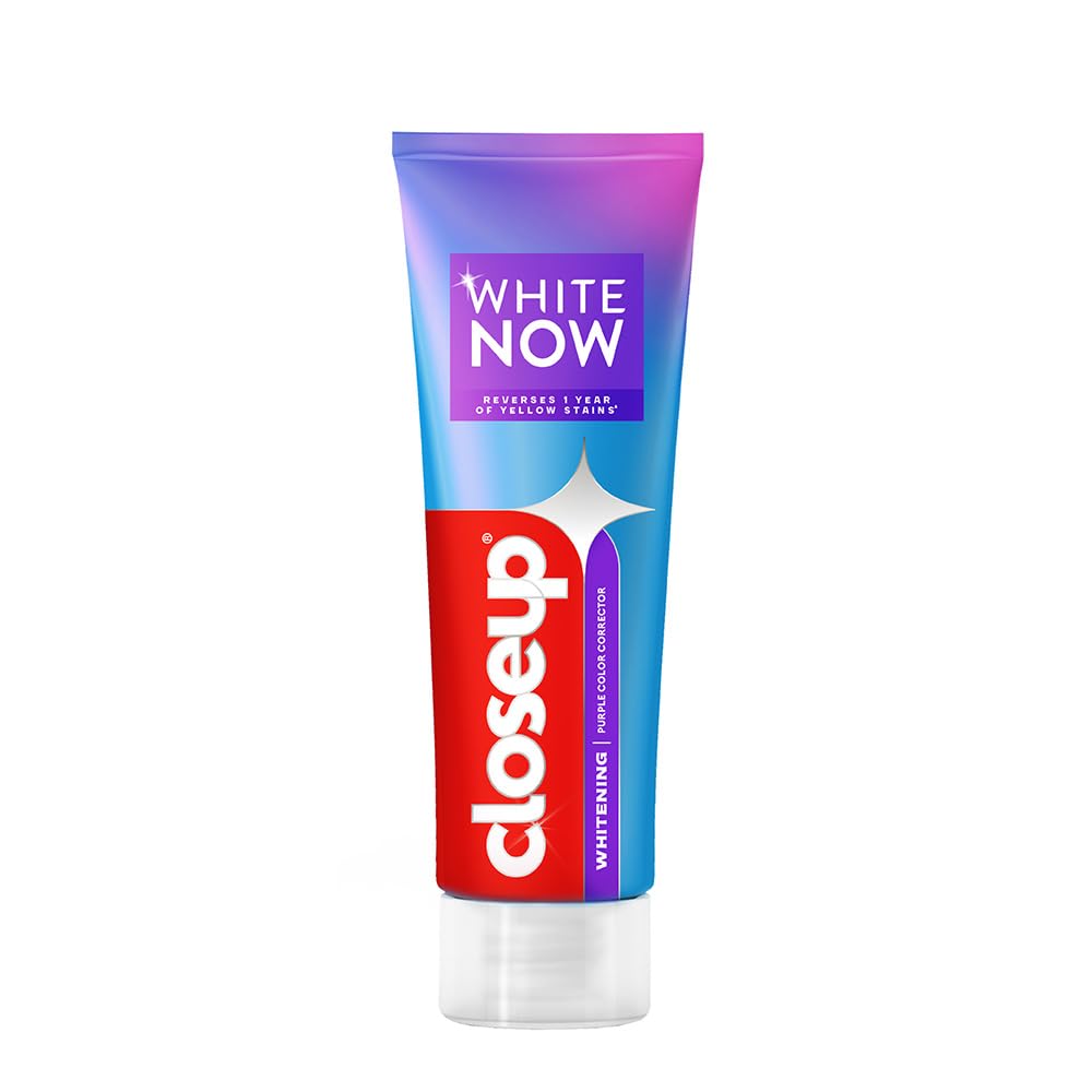Closeup White Now purple color corrector toothpaste for Teeth Whitening | Reverses 1 Year of Yellow Stains to whiten teeth| Enamel safe & for daily use – 100g