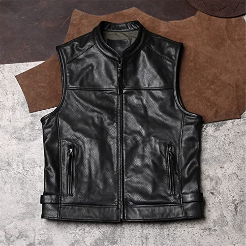 Chaleco de cuero para hombre chaleco de motocicleta sin mangas de piel 4