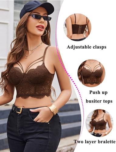 Image of Avidlove Lace Bralette for Women V Neck Camisoles Adjustable Strap Two Layer Crop Top Bustier Tops