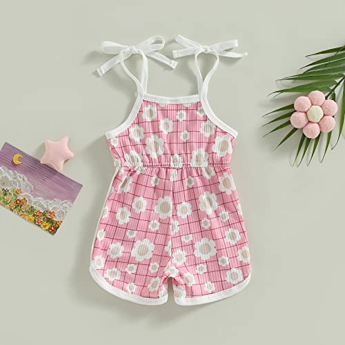 Toddler Baby Girl Sleeveless Halter Jumpsuit Tie-Up Spaghetti Strap Floral Romper Shorts Playsuit One-Piece Outfits (Cc Pink,12-18 Months) #TOP6