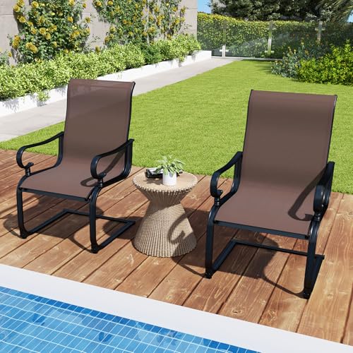 Image of Giantex Patio Dining Chairs Set of 2, High Back Outdoor Patio Chairs with Metal C Spring Frame, Heavy Duty Outside Dining Chairs for Porch Lawn Garden Backyard Balcony Pool, Brown