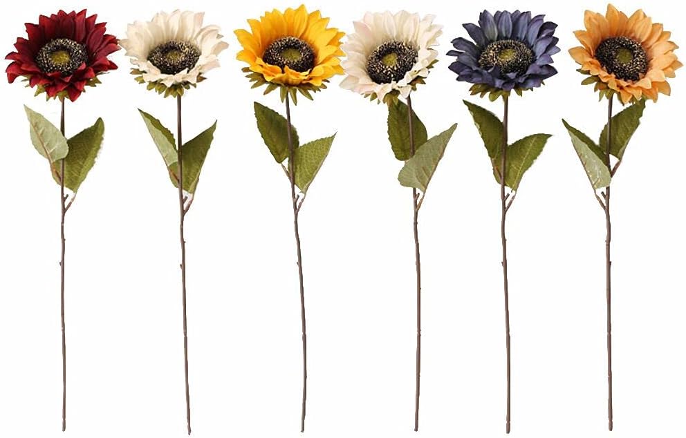 Laelfe 6PCS Vintage Sunflowers Artificial Flowers Silk Long Stem Sunflower