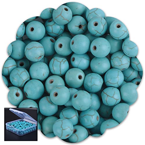 Nenjindz 100 Pièces 8mm Perles Pierre Naturelles Lithotherapie Pierre Turquoise Perles Rondes pour Fabrication de Bijoux Bracelet Precieuse DIY