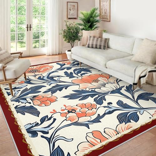 Tapis salon 180x240cm lavable bohème à fleurs - 4