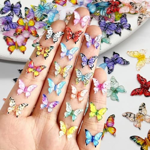 50pcs Micro Papillon Résine, Mini Papillons en Résine, Assortiment Petits, 3D Papillon Decoration pour Jardins Miniatures, Jardin Féérique, Maison de...
