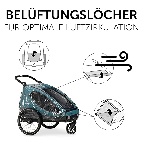 Hauck Regenschutz für Fahrradanhänger, Buggy Dryk Duo Raincover, Passgenau, Klettverschluss, Belüftungslöcher, Gute Luftzirkulation, Faltbar, Platzsparend Verstaubar, Einfache Handhabung (Transparent)