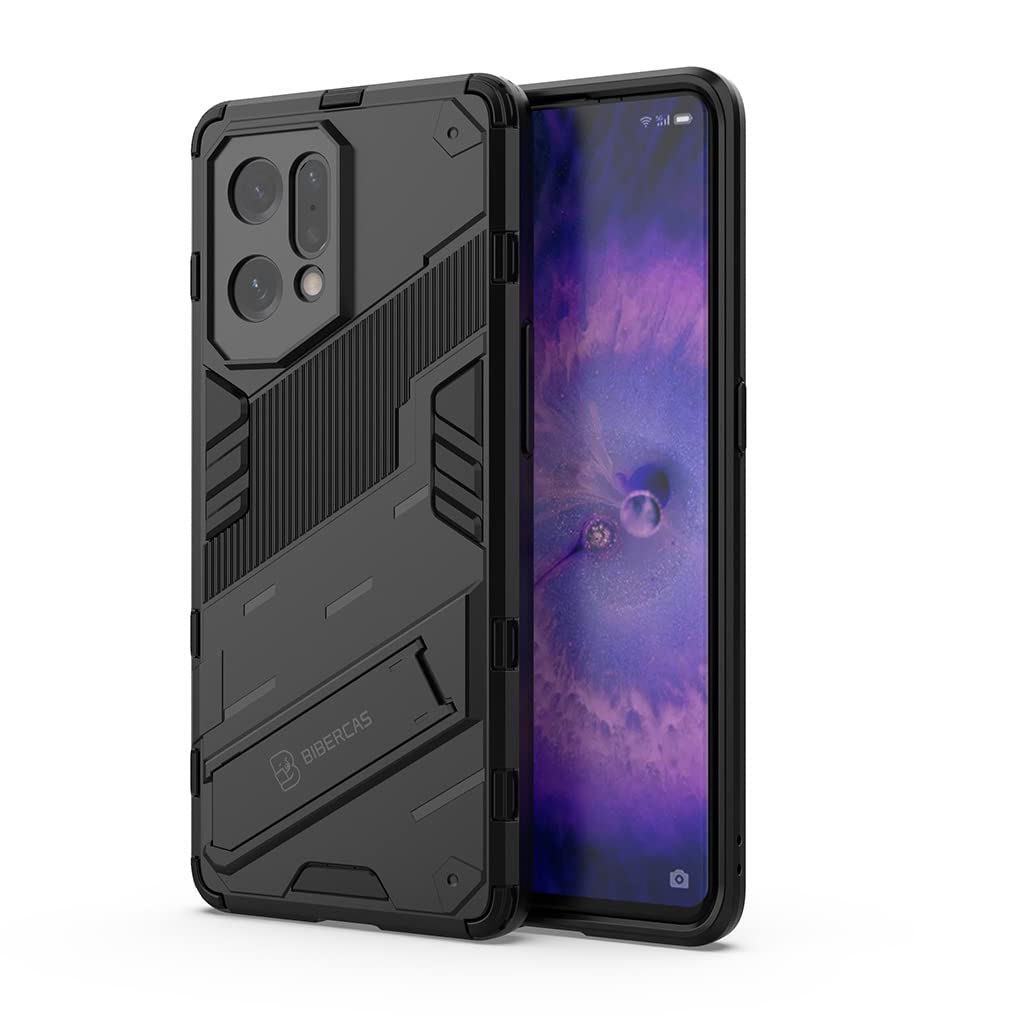 SEAHAI Cover per Oppo Find X5, [Militare Anti-Caduta] Cornice Paraurti in Silicone Morbido Ultra Sottile Custodia, con Supporto Pieghevole Nascosto Kickstand - Nero