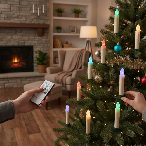 Image of Flameless LED Taper Candles with Clips, 4 inch Battery Operated Window Candles with Remote Timer Mini LED Chandelier Candlesticks for Home Decor Wedding Church Party & Tree Lighting,10 Pack,Colorful