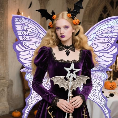 Alas de mariposa con luz LED y varita de estrella para disfraces de Halloween 2
