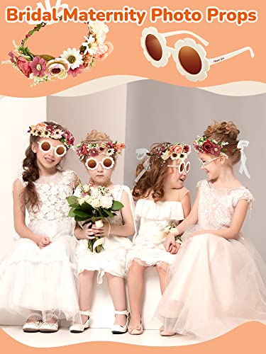 4 Pcs Flower Crown And Girls Sunglasses Set Includes 2 Bridal Rose Headpiece Flower Headband And 2 Flower Glasses Flower Girl Gifts For Kids Wedding Maternity Photo Props #TOP6