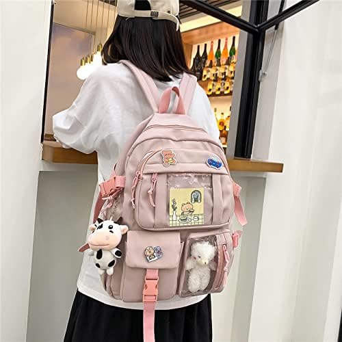 Miniatura 2 de BXCNCKD Mochila escolar Kawaii con alfileres - Linda mochila Kawaii, Rosado, Computadora portátil