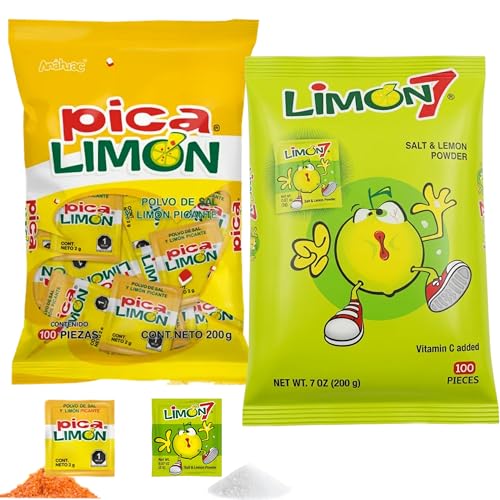 Limon 7 Salt & Lemon Powder and Salt & Lemon Hot Powder Mexican Candy 100 Pieces (200 Pieces Total)