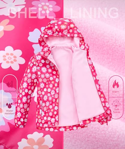 Hiheart Girls Boys Fleece Lined Hooded Jacket Waterproof Windbreaker3