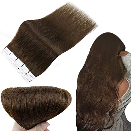 RUNATURE Brown Hair Extensions Tape in Human Hair 50g 20 Pieces Brown Hair Extensions Tape in Human Hair 24 Inch Long Hair Extensions Invisible Tape Ins Extensions