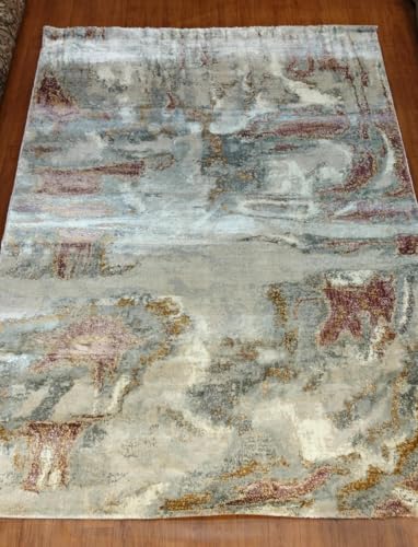 Image of 8x11 Feet (240x340 CM) Carpet for Living Room Hall & Drawing Room - Ivory Multi Chevron Modern Abstract Geometric Silk-Touch Luxury Hotel-Style Washable Anti-Skid Turkish Area Rug