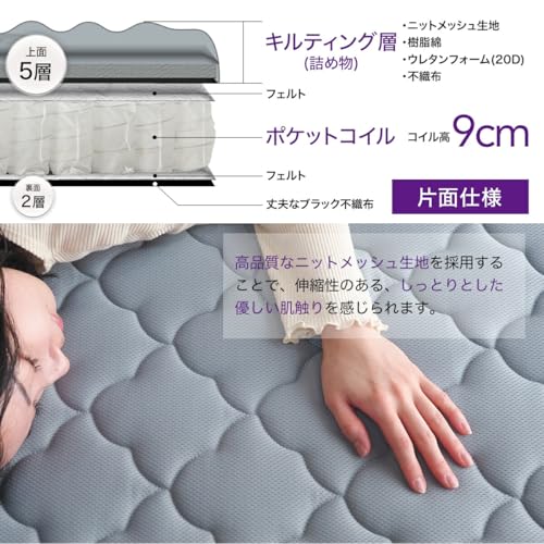 【ベッドアンドマットレス】折りたたみ 3つ折り マットレス ポケットコイル 薄型 60SS (幅60×長さ195cm) 厚さ10cm SM103P3U 片面仕様 高密度 ベッドマット 折りたたみ 収納 片面仕様 寝具 快眠 蒸れない 腰痛 ロールパック 高反発 お昼寝 ごろ寝 三つ折り 60スモールシングル [4]