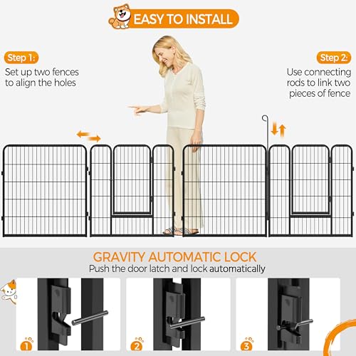 Image of Yaheetech 32 inch H 6-Panel Extra Wide Dog Playpen w /Door for Indoor Outdoor | Heavy Duty Metal Frame, Secure Latch Gate, Tool-Free Assembly, Portable For Yard RV Camping, Ideal For Small & Medium Pets