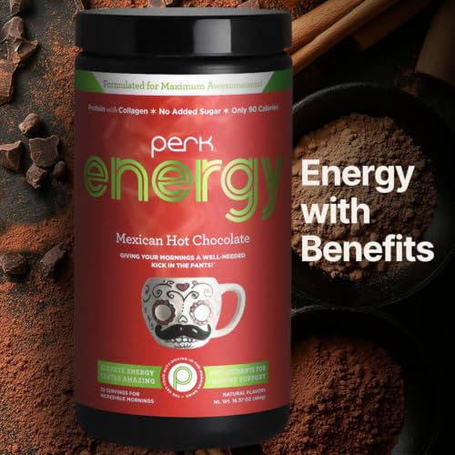 Image of Perk Energy Drink Mix (Mexican Hot Chocolate) 20 Servings, Gluten-Free | Caffeinated Healthy Coffee Alternative with Protein, 100mg of Caffeine, Soy-Free, Peanut-Free