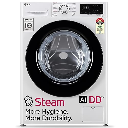 LG 7 Kg 5 Star Inverter Fully-Automatic Front Loading Washing Machine with Inbuilt heater (FHV1207Z2W, Blue White, AI DD Technology & Steam for Hygiene)