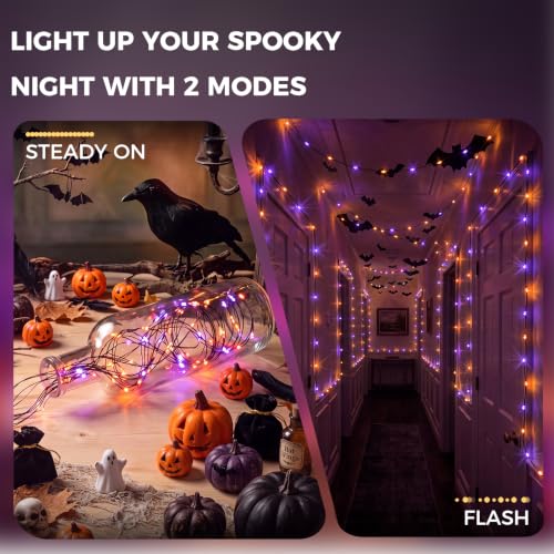 Brightown-Halloween-Fairy-Lights-Purple-Orange, 2Pack 16.4FT 50 LED Lights - image 7