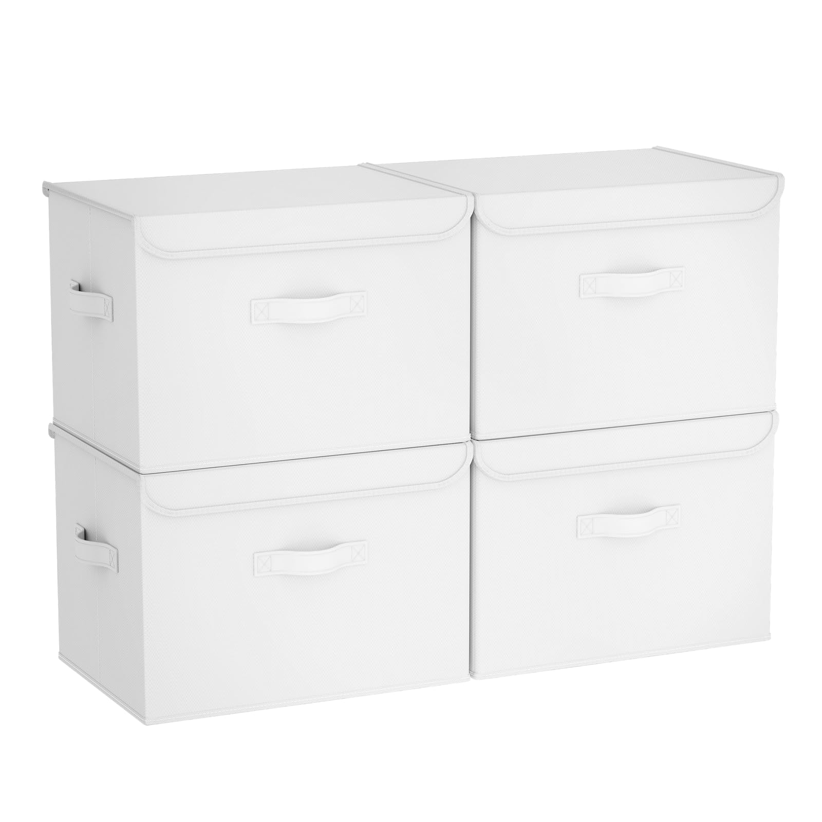 Homsorout Foldable Storage Boxes with Lids - Wardrobe Organiser Bin with Handle Large Fabric Basket Containers for Clothes, Book, Shelf, Office, 42x30x30 cm, White 4 Pack โ image 1