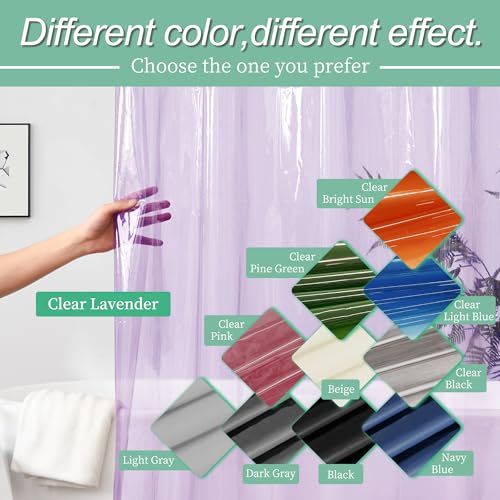 Image of Mrs Awesome Clear Lavender Shower Curtain Liner with 3 Magnets, 72x72 Premium Flexible Sturdy Plastic Shower Curtain for Bathroom Lightweight & Waterproof, Clear Lavender