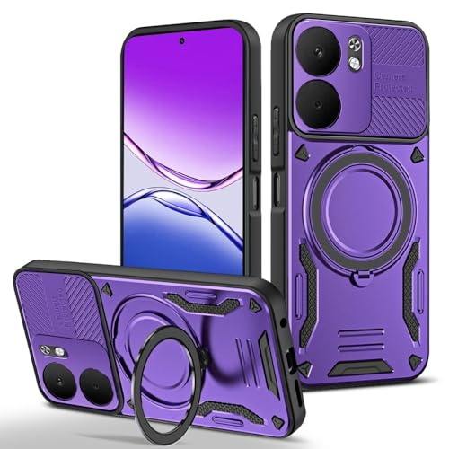 Coque Oppo Reno 14 Pro 5G violette avec support bague antichoc en silicone rigide
