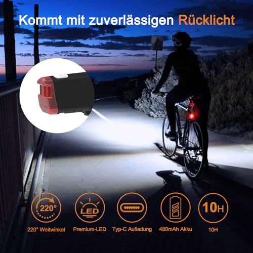 Owleye Fahrradlicht Set LED - StVZO Zugelassen Fahrradlampe 50 LUX - Wasserdicht Fahrradlichter IPX...