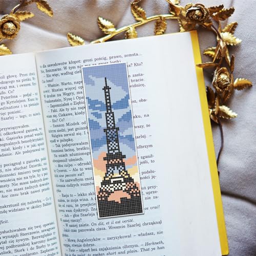 Image of FREEBLOSS 6 Set Cross Stitch Kits with Instructions - Famous Architecture Patterns - Punch Needle Kit for Beginners - Gift Bookmarks