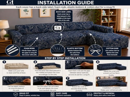 Image of Gifts Island Premium 160GSM Super Soft Blue Ash Stretchable Sofa Cover L Shape 6 Seater Fully Covered | Suitable for Both Left and Right Side Chaise Sofa (Blue Ash, 3+3 Seater)