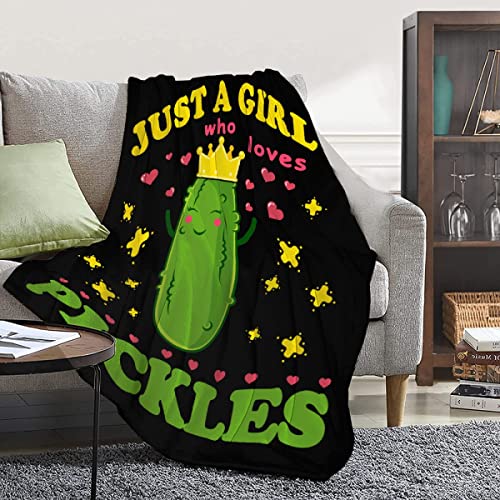 Image of Pickle Blanket Funny Gift for Girl Women Comfy Plush-Just A Girl Who Loves Pickles Fleece Throws Food Lightweight Sheet Super Soft Teen Kid Quilt Flannel Blankets for Bedding Sofa-40x50 Inches