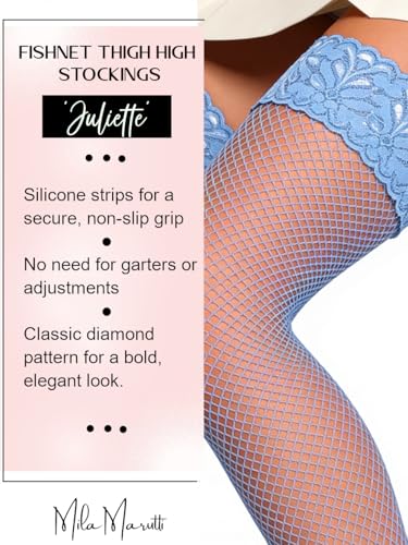 Image of Mila Marutti Fishnet Thigh High Stockings for Women with Lace Top | Fish Net Stockings Lingerie | Colored Fishnets