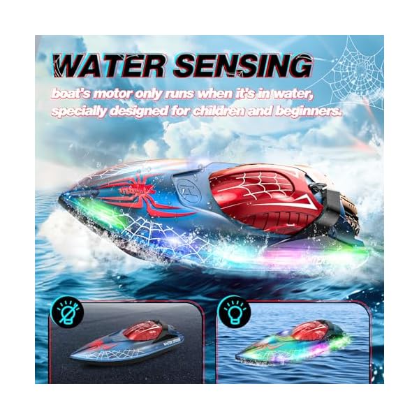 DEERC Ferngesteuertes Boot mit LED-Licht, RC Boot 15 KM/H, 2,4-GHz Rennboote, 2 Batterien fÃ¼r 80 Minuten Spielzeit, Pools und Seen Spielzeug Geschenk fÃ¼r Kinder ab 8 Jahre – Bild 3