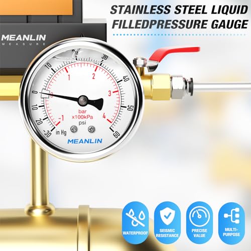 Image of MEANLIN MEASURE -30inHG~60Psi Vacuum Pressure Gauge 1 /4 inch NPT 2.5 inch FACE DIAL, Stainless Steel Liquid Filled Pressure Gauge WOG Water Oil Air Center Back Mount