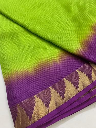 Image of Women's Bhagalpuri Pure Kota Doria Silk Net Saree With Temple Zari Border and Running Blouse Piece
